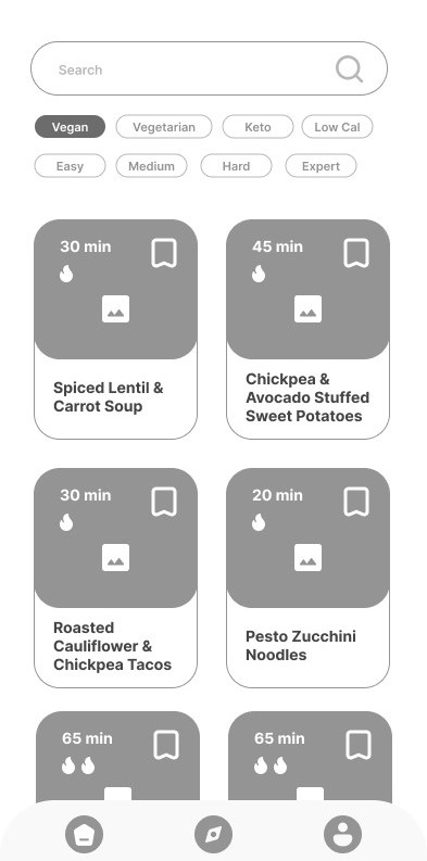 Low fidelity wireframe design for Dishable app landing page